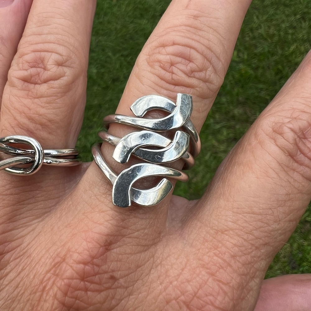 Sterling Silver MEXICO Freeform Weave Tapered Three Layered Band Ring - Picture 3 of 17